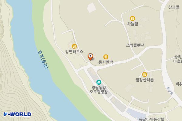 동강오토캠핑장 화장실 위치 지도 — 강원특별자치도 영월군 영월읍 둥글바위길 33 (삼옥리)