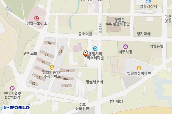 영월시외버스터미널 화장실 위치 지도 — 강원특별자치도 영월군 영월읍 중앙1로 23(하송리, 영월시외버스터미널)