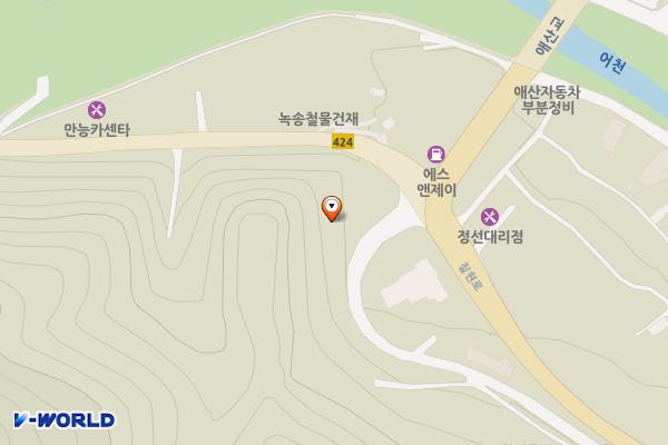 애산리 소공원 위치 지도 — 강원특별자치도 정선읍 애산리 750