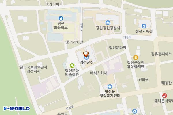 정선군청 본관 3층 위치 지도 — 강원특별자치도 정선군 정선읍 봉양3길 21