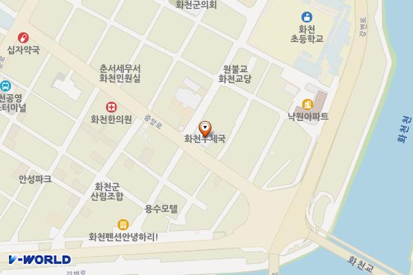 화천우체국 위치 지도 — 강원특별자치도 화천군 화천읍 중앙로29