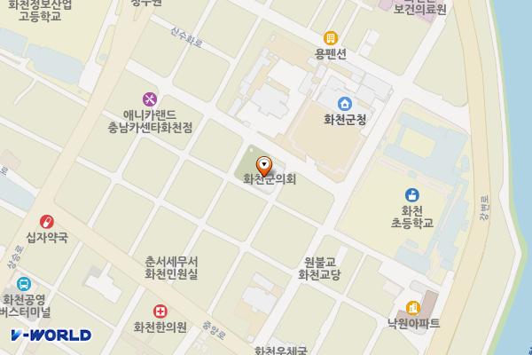 화천군 의회 위치 지도 — 강원특별자치도 화천군 화천읍 화천새싹길40