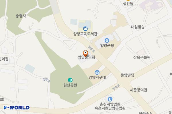 양양군의회 1층 위치 지도 — 강원특별자치도 양양군 양양읍 남문로 39