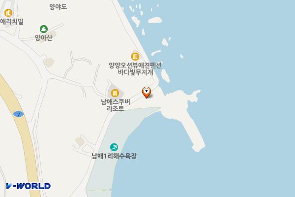 남애1리 마을회관 앞 공중화장실 위치 지도 — 강원특별자치도 양양군 현남면 남애리 70-11