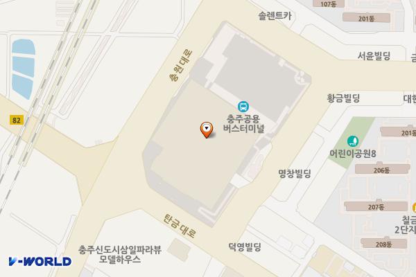 충주공용터미널화장실(외곽) 위치 지도 — 충청북도 충주시 봉계1길 49(칠금동)
