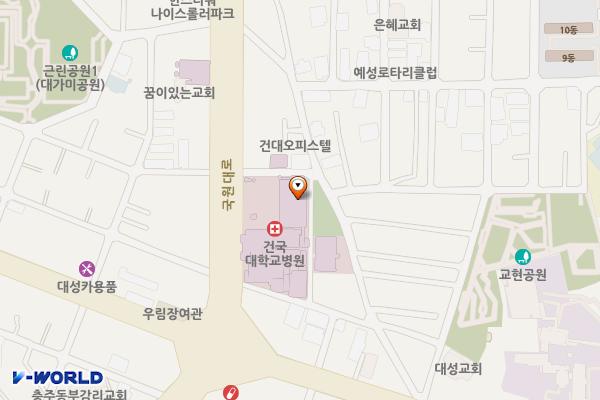 건국대학교충주병원 위치 지도 — 충청북도 충주시 국원대로 82 (교현동)