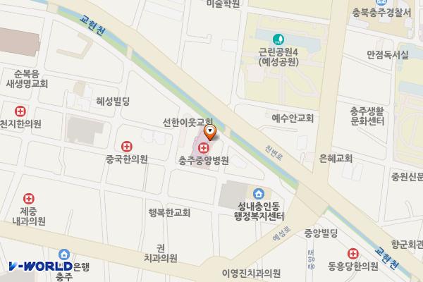 의료법인중원의료재단충주중앙병원 위치 지도 — 충청북도 충주시 충인1길 60 (충인동)