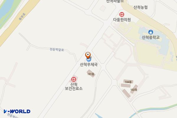 산척우체국 청사 뒤쪽 위치 지도 — 충청북도 충주시 산척면 천등박달로 120