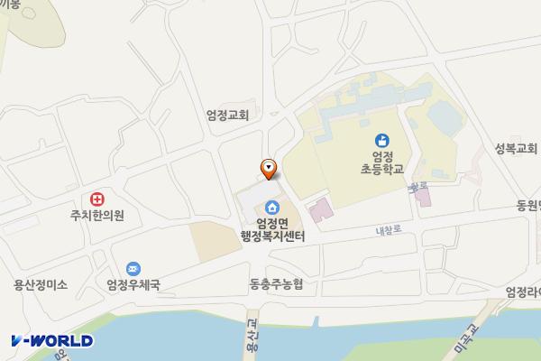 엄정면 행정복지센터(2개) 위치 지도 — 충청북도 충주시 엄정면 내창로 185