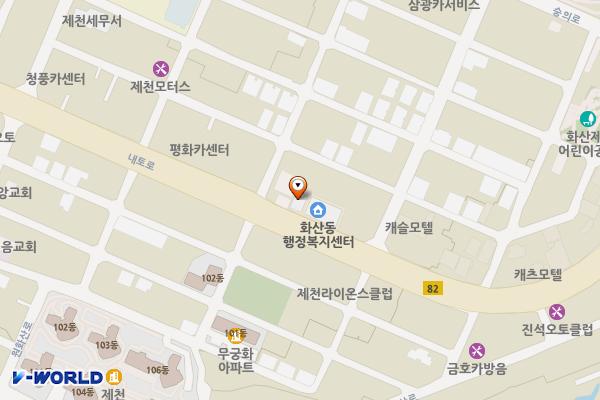 화산동행정복지센터 위치 지도 — 충청북도 제천시 내토로 521