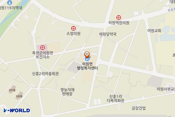 이원면사무소 위치 지도 — 충청북도 옥천군 이원면 신흥1길 14