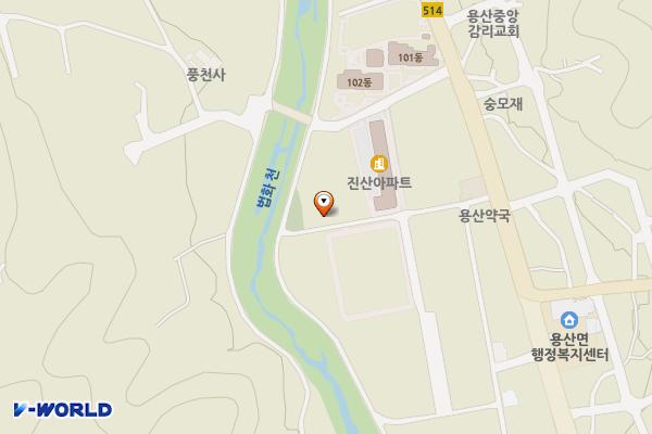 용산구촌문화공원 위치 지도 — 충청북도 영동군 용산로6길 13-1