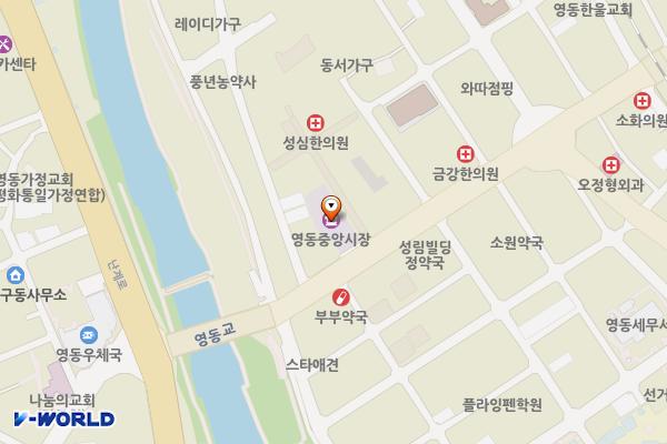 영동중앙시장 화장실 위치 지도 — 충청북도 영동군 영동읍 중앙로 21