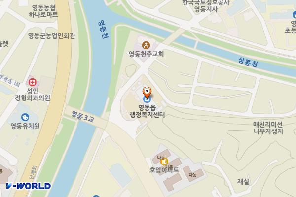 영동읍사무소 위치 지도 — 충청북도 영동군 영동황간로 15
