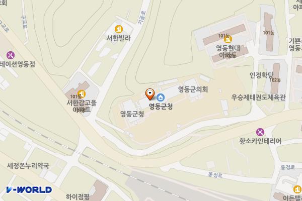 영동군의회 위치 지도 — 충청북도 영동군 영동읍 동정로 1