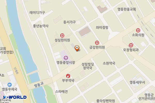영동전통시장제1주차장 화장실 위치 지도 — 충청북도 영동군 영동읍 영산로1길 13-1