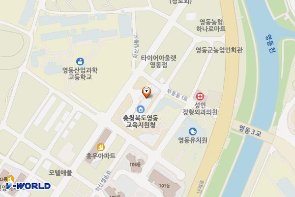 영동도서관 위치 지도 — 충청북도 영동군 영동읍 학산영동로 1220