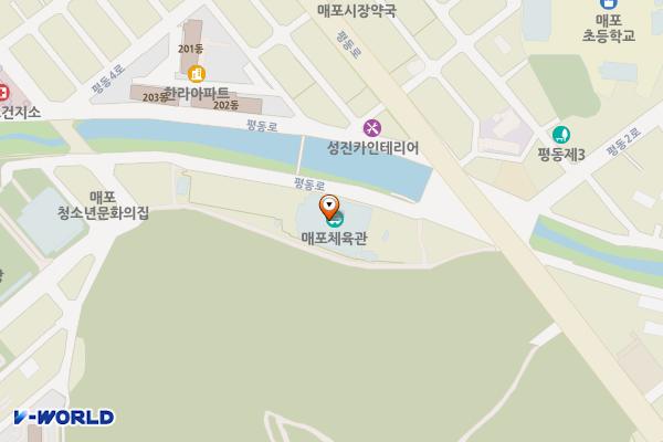 매포체육관 2층 위치 지도 — 충청북도 단양군 매포읍 평동로 111-11