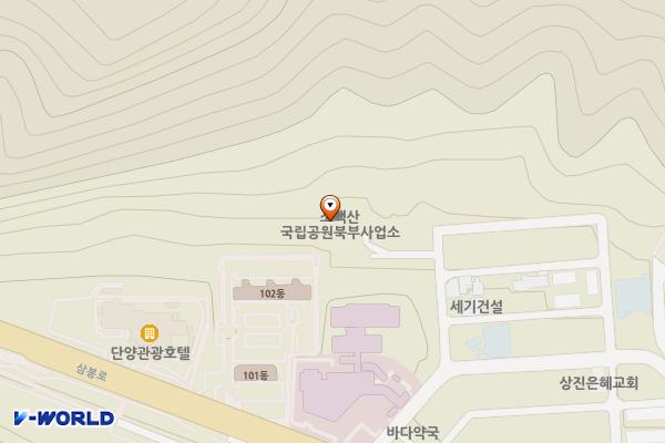 소백산국립공원 북부사무소 위치 지도 — 충청북도 단양군 단양읍 상진1길 9, 소백산국립공원 북부사무소