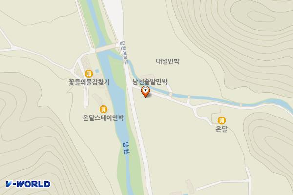 남천1리 솔밭공원 위치 지도 — 충청북도 단양군 영춘면 남천계곡로 143