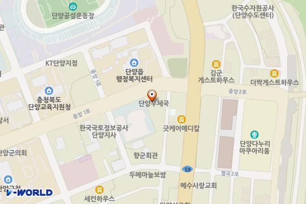 단양우체국 2층 위치 지도 — 충청북도 단양군 단양읍 중앙1로 36