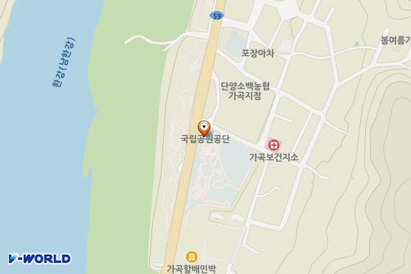 남한강 고운골 자연학습원 위치 지도 — 충청북도 단양군 가곡면 남한강로 494