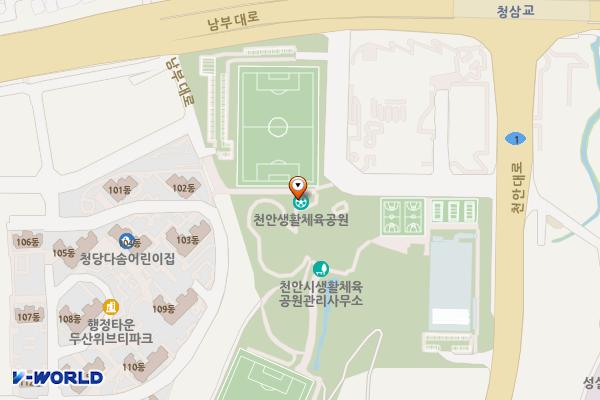 실내배드민턴장 남측 화장실 위치 지도 — 충청남도 천안시 동남구 천안대로 357