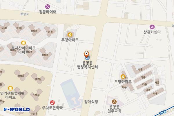 봉명동 행정복지센터 3층 화장실 위치 지도 — 충청남도 천안시 동남구 봉정로 39