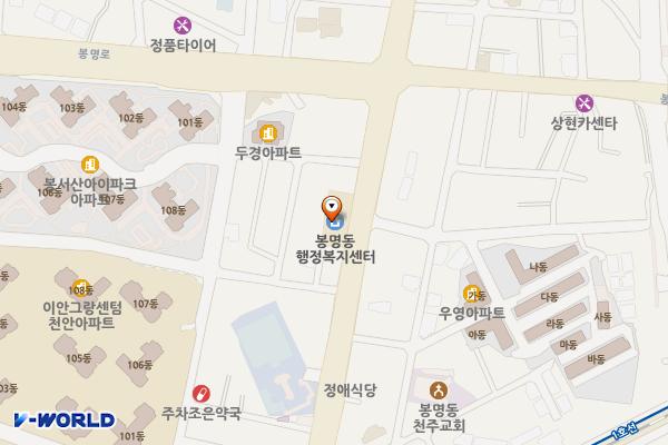봉명동 행정복지센터 2층 화장실 위치 지도 — 충청남도 천안시 동남구 봉정로 39