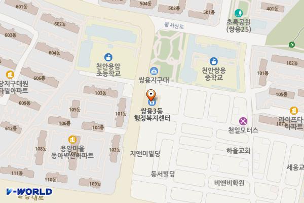 쌍용3동 행정복지센터 위치 지도 — 충청남도 천안시 서북구 월봉로 138