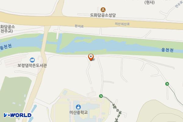 아미산 등산로 입구 위치 지도 — 충청남도 보령시 미산면 도화담리 99-3