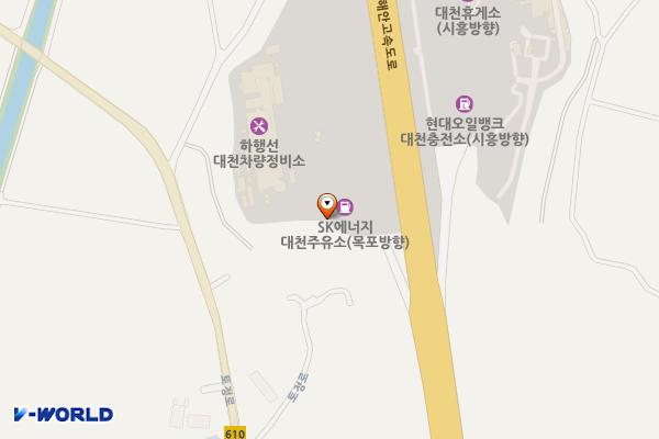 대천휴게소(하행)화장실 위치 지도 — 충청남도 보령시 주교면 서해안고속도로 199-1, 대천휴게소 주유소(하행선)