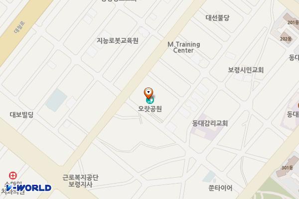 동대3통 오랏공원 내 공중화장실 위치 지도 — 충청남도 보령시 큰오랏7길 5, 동대3통노인회관 (동대동)