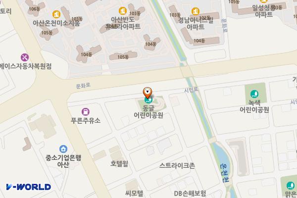 동글어린이공원(22호공원) 위치 지도 — 충청남도 아산시 시민로 467-33