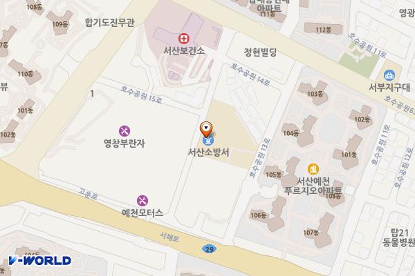 서산소방서 화장실 위치 지도 — 충청남도 서산시 호수공원14로 26-4, 서산소방서 (예천동)