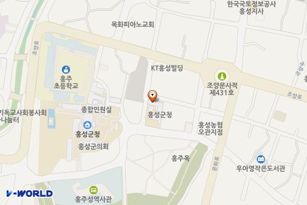 홍성군청 본관 2층(대강당) 위치 지도 — 충청남도 홍성군 홍성읍 아문길 31