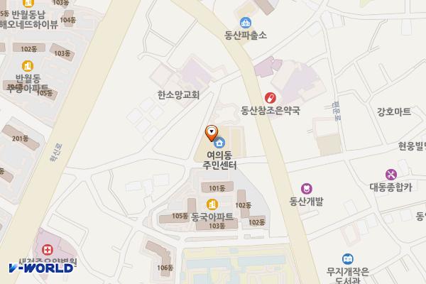 여의동주민센터(쪽구름 도서관 내) 위치 지도 — 전북특별자치도 전주시 덕진구 여암2길 9
