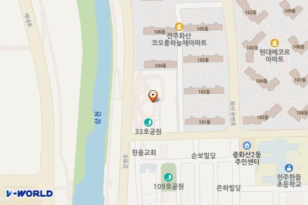 제33호공원 위치 지도 — 전북특별자치도 전주시 완산구 화산천변7길 16