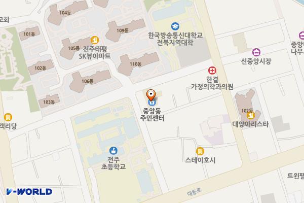 중앙동주민센터 화장실 위치 지도 — 전북특별자치도 전주시 완산구 태평3길 43-17