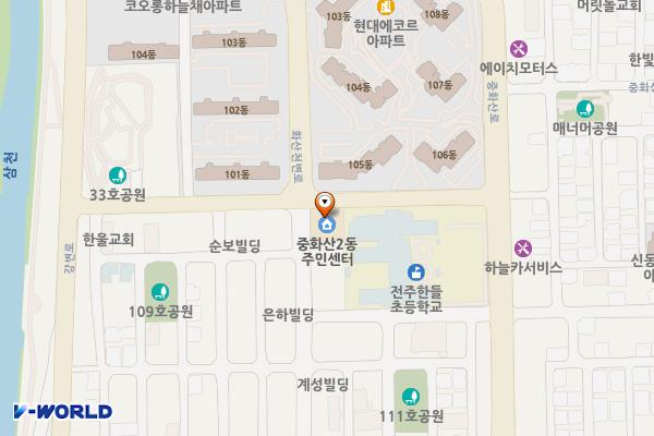 중화산2동주민센터 위치 지도 — 전북특별자치도 전주시 완산구 화산천변로 30