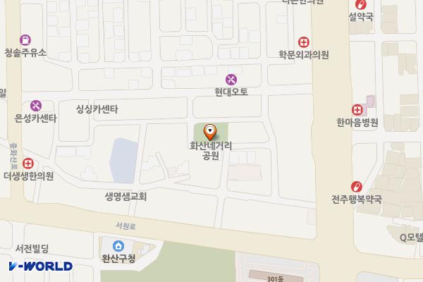 화산네거리 위치 지도 — 전북특별자치도 전주시 완산구 산월1길 10-27