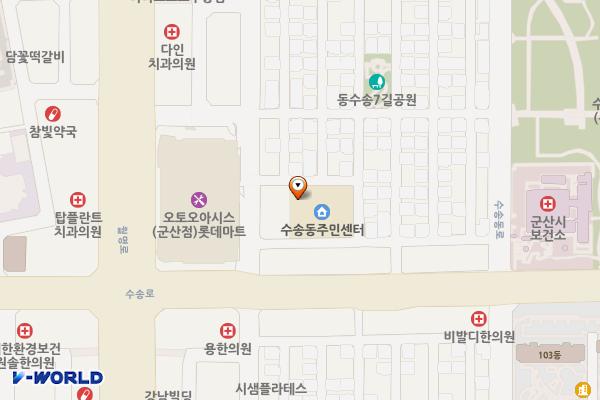 수송동 행정복지센터 화장실(1층, 2층) 위치 지도 — 전북특별자치도 군산시 동수송1길 7