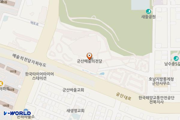 군산예술의전당(대공연장) 위치 지도 — 전북특별자치도 군산시 백토로 203