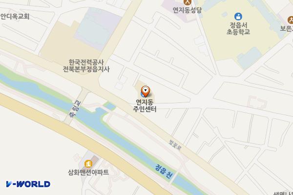 연지동주민자치센터 위치 지도 — 전북특별자치도 정읍시 조곡천1길 5  (연지동,252-152)