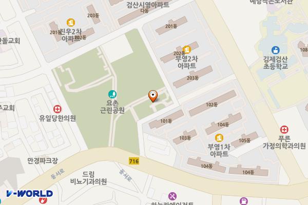 검산근린공원게이트볼장 앞 위치 지도 — 전북특별자치도 김제시 동서16길 37 (검산동)