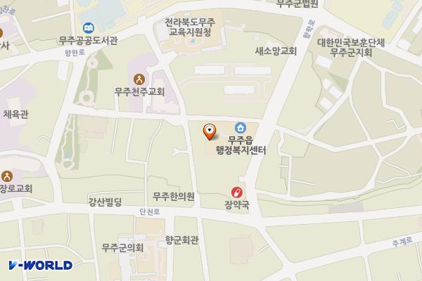 무주읍 행정복지센터 공중화장실 위치 지도 — 전북특별자치도 무주군 무주읍  향학로 49