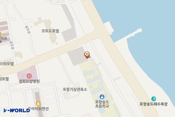 송도해수욕장 입구 공중화장실(송도초등학교 측면) 위치 지도 — 경상북도 포항시 남구 송도로 76
