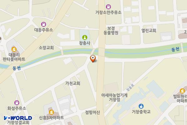 중앙교~북부주유소 사거리 주차장 위치 지도 — 경상남도 거창군 거창읍 창동로 163