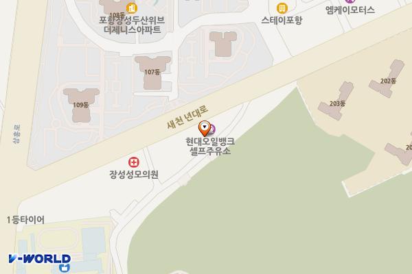 현대오일뱅크(주)직영 장량셀프 위치 지도 — 경상북도 포항시 북구 새천년대로 1242-20 (장성동)