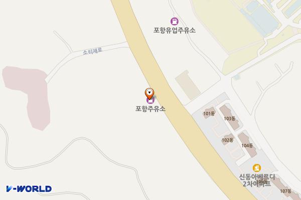포항주유소 위치 지도 — 경상북도 포항시 북구 소티재로 59(우현동)